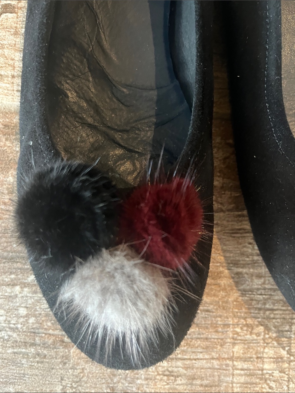 Sabrinas Black Ballet Flats with Multi-Color Pom Accent size 41